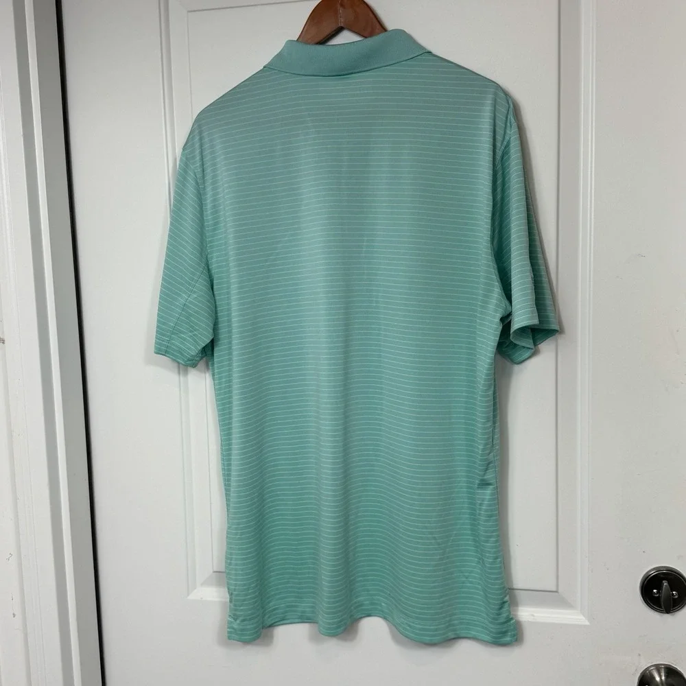 Nike Golf Dri Fit Polo Shirt Mens XL Green Striped Performance Short‎ Sleeve